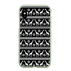 Чехол iPhone XS Max матовый Черно-белые Жирафы, цвет: 3D-салатовый