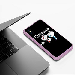 Чехол iPhone XS Max матовый Cuphead грозные ребята из Криминального чтива, цвет: 3D-сиреневый — фото 2