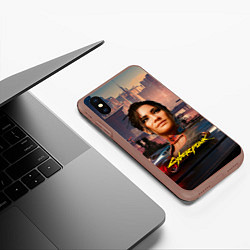 Чехол iPhone XS Max матовый Panam Панам Cyberpunk 2077 портрет, цвет: 3D-коричневый — фото 2