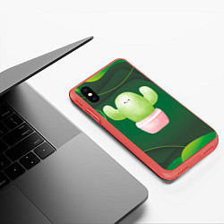Чехол iPhone XS Max матовый Зеленый милый кактус, цвет: 3D-красный — фото 2