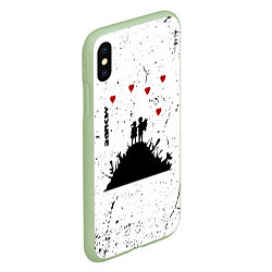 Чехол iPhone XS Max матовый Banksy мальчик и девочка на горе оружия, цвет: 3D-салатовый — фото 2