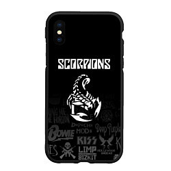 Чехол iPhone XS Max матовый Scorpions логотипы рок групп, цвет: 3D-черный