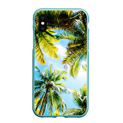 Чехол iPhone XS Max матовый Пальмы под солнцем, цвет: 3D-мятный