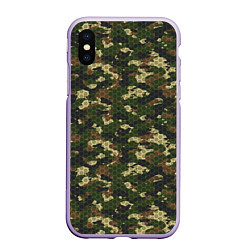 Чехол iPhone XS Max матовый Камуфляж лесной с высокотехнологичной гексагональн, цвет: 3D-светло-сиреневый
