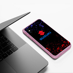 Чехол iPhone XS Max матовый SUZUKI брызги красок, цвет: 3D-розовый — фото 2