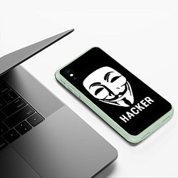 Чехол iPhone XS Max матовый HACKER Маска V, цвет: 3D-салатовый — фото 2