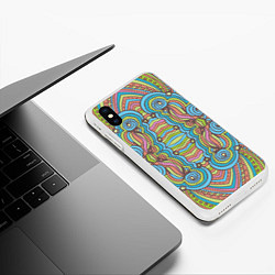 Чехол iPhone XS Max матовый Абстрактный разноцветный узор Линии, волны, полосы, цвет: 3D-белый — фото 2