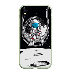 Чехол iPhone XS Max матовый Космонавт на луне, цвет: 3D-салатовый