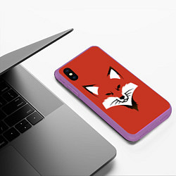 Чехол iPhone XS Max матовый Рыжая серьезная лиса, цвет: 3D-фиолетовый — фото 2