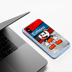 Чехол iPhone XS Max матовый Cuphead Красная чашечка, цвет: 3D-голубой — фото 2