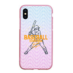 Чехол iPhone XS Max матовый Американский бейсбол, цвет: 3D-розовый