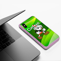 Чехол iPhone XS Max матовый Хитрая чашечка cuphead, цвет: 3D-сиреневый — фото 2