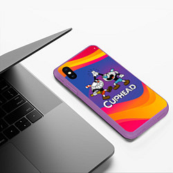 Чехол iPhone XS Max матовый Веселые чашечки - Cuphead, цвет: 3D-фиолетовый — фото 2