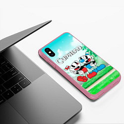 Чехол iPhone XS Max матовый Cuphead Красная и синяя чашечка, цвет: 3D-малиновый — фото 2