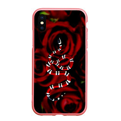 Чехол iPhone XS Max матовый Змея в Цветах Розы Snake Rose