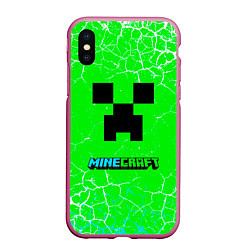 Чехол iPhone XS Max матовый Minecraft зеленый фон