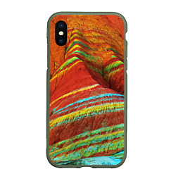 Чехол iPhone XS Max матовый Знаменитые разноцветные горы Китай, цвет: 3D-темно-зеленый