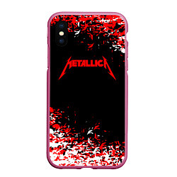 Чехол iPhone XS Max матовый Metallica текстура белая красная, цвет: 3D-малиновый