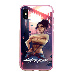 Чехол iPhone XS Max матовый Панам рисунок Cyberpunk2077, цвет: 3D-розовый