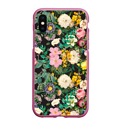 Чехол iPhone XS Max матовый Паттерн из летних цветов Summer Flowers Pattern