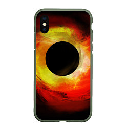 Чехол iPhone XS Max матовый Черная дыра на красно-желтом фоне, цвет: 3D-темно-зеленый