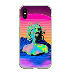 Чехол iPhone XS Max матовый Gorgon Medusa Vaporwave Neon Mountains