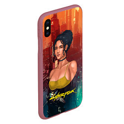 Чехол iPhone XS Max матовый Панам рисунок Cyberpunk 2077, цвет: 3D-малиновый — фото 2