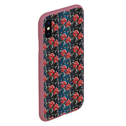 Чехол iPhone XS Max матовый Flowers Pattern, цвет: 3D-малиновый — фото 2