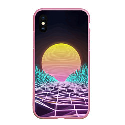 Чехол iPhone XS Max матовый Vaporwave Закат солнца в горах Neon, цвет: 3D-розовый