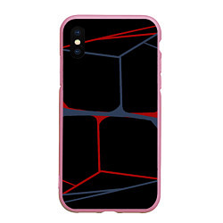 Чехол iPhone XS Max матовый Геометрические линии сине-красные, цвет: 3D-розовый