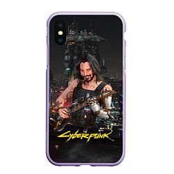 Чехол iPhone XS Max матовый Johnny в гитарой Джонни Cyberpunk2077, цвет: 3D-светло-сиреневый