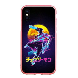 Чехол iPhone XS Max матовый CHAINSAW MAN on the background of the moon, цвет: 3D-баблгам