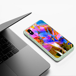 Чехол iPhone XS Max матовый Красочный цветочный паттерн Лето Colorful floral p, цвет: 3D-салатовый — фото 2