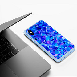 Чехол iPhone XS Max матовый СИНЕ-ГОЛУБЫЕ полигональные кристаллы, цвет: 3D-голубой — фото 2