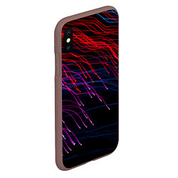 Чехол iPhone XS Max матовый Цветные неоновые линии на чёрном фоне Colored neon, цвет: 3D-коричневый — фото 2