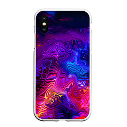 Чехол iPhone XS Max матовый Цветные неоновые разводы на воде Авангард Colored, цвет: 3D-белый