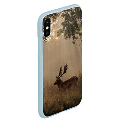 Чехол iPhone XS Max матовый Олень в лесу в лучах солнца, цвет: 3D-голубой — фото 2