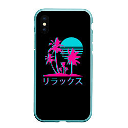 Чехол iPhone XS Max матовый Неоновые пальмы Иероглифы Neon Palm Tree, цвет: 3D-мятный