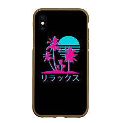 Чехол iPhone XS Max матовый Неоновые пальмы Иероглифы Neon Palm Tree