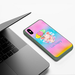 Чехол iPhone XS Max матовый Iam happy поросенок, цвет: 3D-темно-зеленый — фото 2