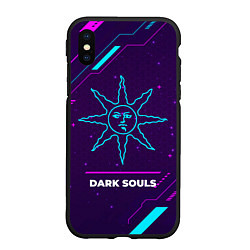 Чехол iPhone XS Max матовый Символ Dark Souls Sun в неоновых цветах на темном, цвет: 3D-черный