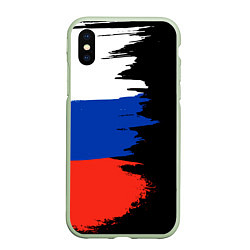 Чехол iPhone XS Max матовый Российский триколор на темном фоне, цвет: 3D-салатовый