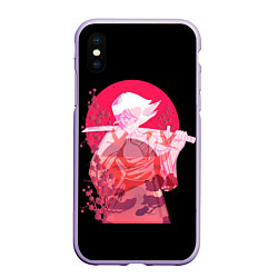 Чехол iPhone XS Max матовый Девушка Самурай Под Красной Луной, цвет: 3D-светло-сиреневый