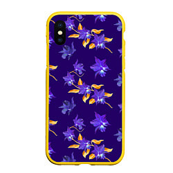 Чехол iPhone XS Max матовый Цветы Фиолетовые Ирисы На Синем Фоне