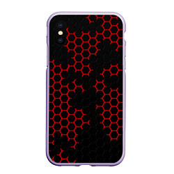 Чехол iPhone XS Max матовый НАНОКОСТЮМ Black and Red Hexagon Гексагоны