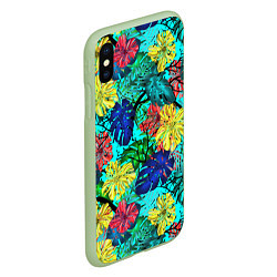 Чехол iPhone XS Max матовый Тропические растения на бирюзовом фоне, цвет: 3D-салатовый — фото 2
