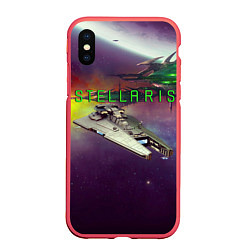 Чехол iPhone XS Max матовый Stellaris космический корабль в космосе, цвет: 3D-красный