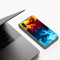 Чехол iPhone XS Max матовый Лед и Пламя Борьба стихий, цвет: 3D-темно-зеленый — фото 2