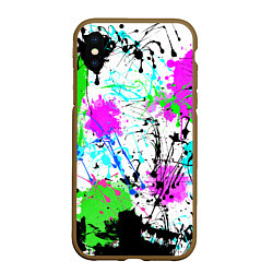 Чехол iPhone XS Max матовый Неоновые разноцветные пятна и брызги красок, цвет: 3D-коричневый