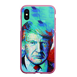 Чехол iPhone XS Max матовый Дональд Трамп арт, цвет: 3D-малиновый